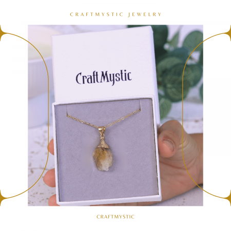 Colier ajustabil auriu cu pandantiv citrin brut - Energie si Claritate [5]