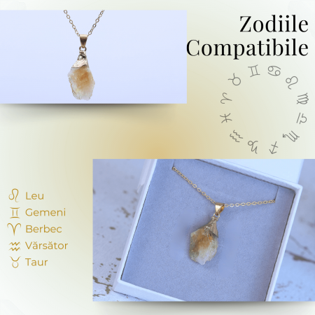 Colier ajustabil auriu cu pandantiv citrin brut - Energie si Claritate [4]