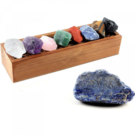 Set 8  pietre semipretioase chakra in cutie de lemn - Cristale reiki de vindecare din piatre naturale brute pentru meditatie, echilibrarea chakrelor sau ritualuri magice [4]