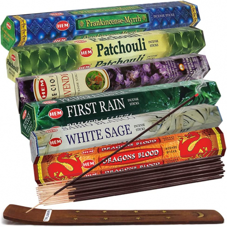 Set 6 pachete mix betisoare parfumate cu cele mai apreciate 6 parfumuri HEM +  suport pentru betisoare