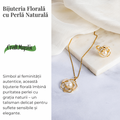 Bijuterie inspirata de natura – Inel floare de camelie cu perla si scoica [6]