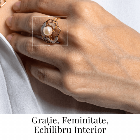 Bijuterie inspirata de natura – Inel floare de camelie cu perla si scoica [1]