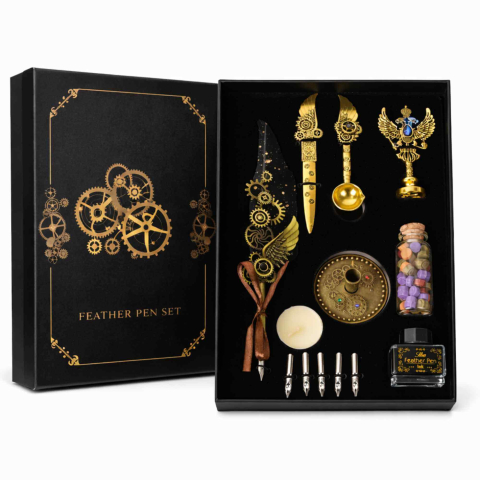 Instrumente și Accesorii Spirituale - Set Stilou Pana Steampunk cu Accesorii – Caligrafie si Sigilii Cadou