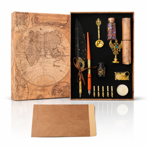 Instrumente și Accesorii Spirituale - Set Caligrafie cu Pana si Sigiliu – Scris Artistic si Scrisoare Medievala Cadou