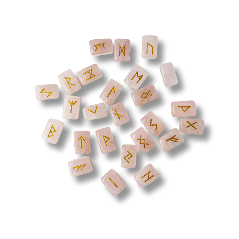 Rac - Set Rune din Cuart Roz Natural – Iubire, Claritate si Armonie Interioara