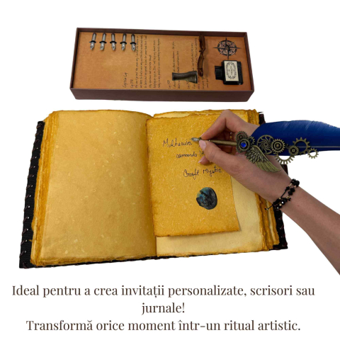 Set Stilou Pana Albastra – Cutie Cadou, 5 Penite, Cerneala si Suport [1]