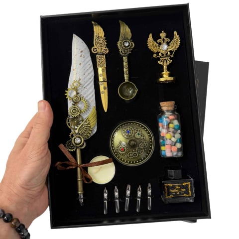 Set Stilou Pana Steampunk cu Accesorii – Scris Artistic, Sigilii si Cadou Premium [4]