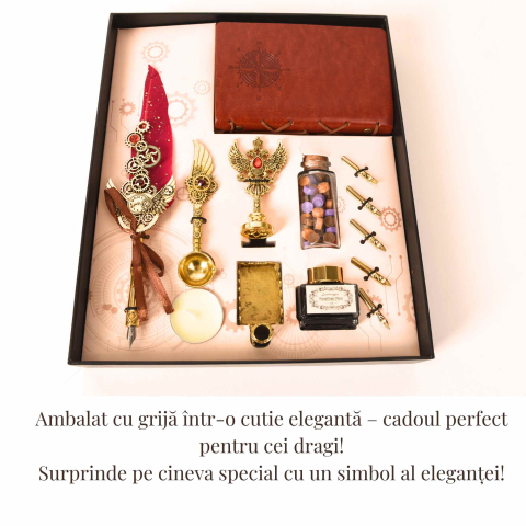 Set Stilou Pana Steampunk cu Jurnal si Sigilii | Cadou Premium [1]