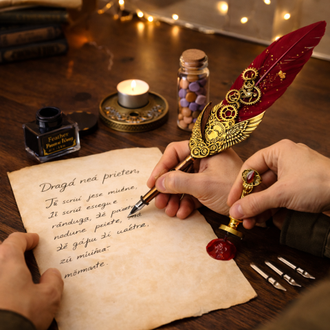 Set Stilou Pana Steampunk cu Jurnal si Sigilii | Cadou Premium [3]