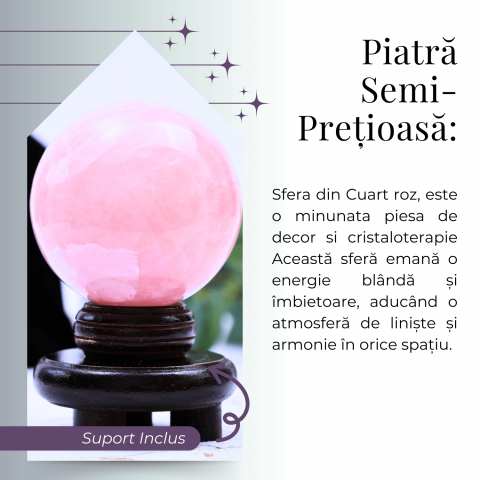 Sferă 80 mm din Cuart Roz Natural cu Suport - Promovează Iubirea și Armonia [2]