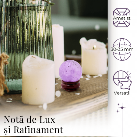 Sfera din Cuart Roz 30 mm, minge de cristal decorativa, cu suport de lemn -  Pentru decor, meditație, vindecare - Copie [1]