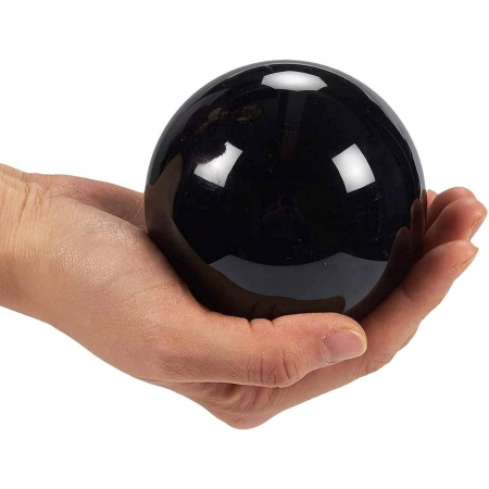 Sfera obsidian negru, minge de cristal decorativa, cu suport de lemn -  Pentru decor, meditație, vindecare [1]