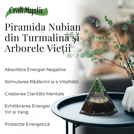 Piramida Orgonica 90 mm Nubiana din Turmalina Neagra si Arborele Vietii Jad Verde [2]