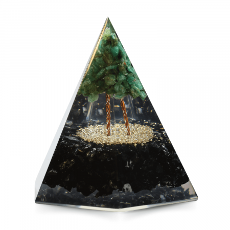 Piramida Orgonica 90 mm Nubiana din Turmalina Neagra si Arborele Vietii Jad Verde [8]