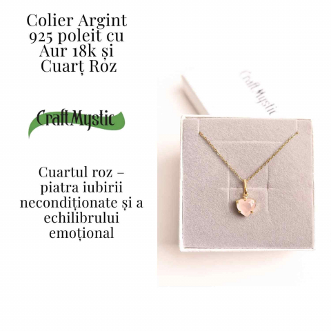 Iubire si Blandete – Colier din Argint 925 Placat cu Aur 18K cu Cuart Roz fatetat in Forma de Inima [2]