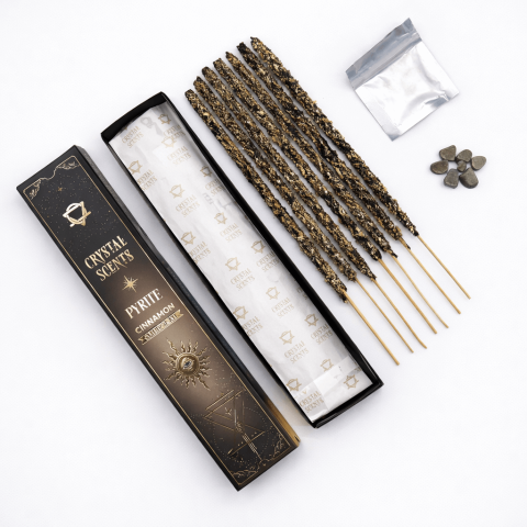 Instrumente și Accesorii Spirituale - Smudge Kit cu Pirita si Betisoare Parfumate cu Scortisoara – Ritual de Abundenta, Protectie si Energie Activa