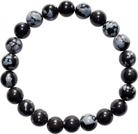 Anti deochi - Bratara Elastica cu Margele Naturale de 8mm din Obsidian Fulg de Nea