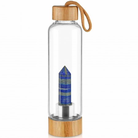Tip Cristal - Sticla pentru apa cu varf cristal Lapis Lazuli si Bambus - Capacitate 500 ml si include husa de protectie neagra - Copie - Copie - Copie