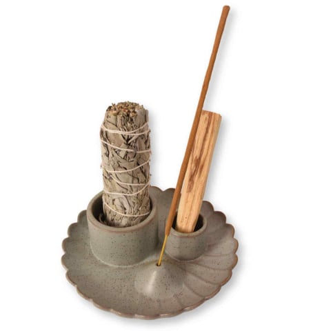 Palo Santo, Salvie și Bețișoare - Suport ceramic 3 in 1 pentru salvie, Palo Santo si betisoare parfumate – model rotund