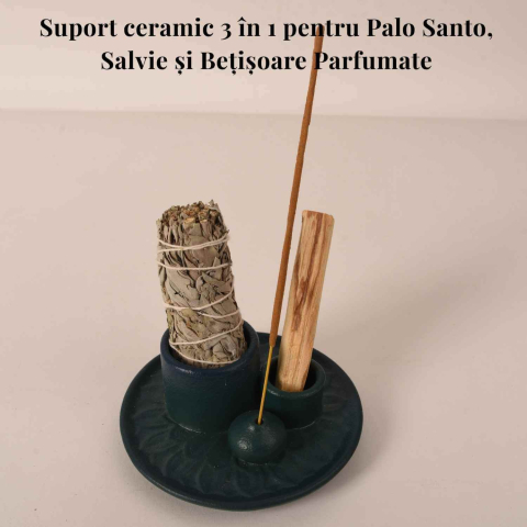 Suport ceramic 3 in 1 pentru salvie, Palo Santo si betisoare parfumate – model rotund [6]