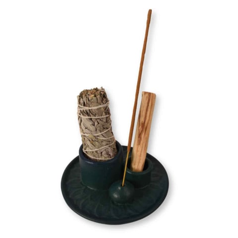 Palo Santo, Salvie și Bețișoare - Suport ceramic 3 in 1 pentru salvie, Palo Santo si betisoare parfumate – model rotund