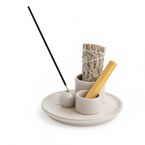 Palo Santo, Salvie și Bețișoare - Suport Triplu de Aromaterapie – Ritual Complet pentru Armonie