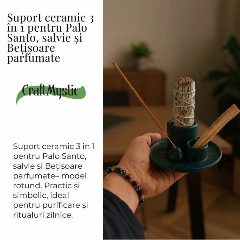 Suport ceramic 3 in 1 pentru salvie, Palo Santo si betisoare parfumate – model rotund [2]