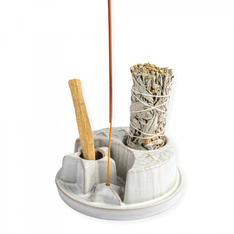 Palo Santo, Salvie și Bețișoare - Suport ceramic 3 in 1 – Palo Santo, Salvie si Betisoare parfumate
