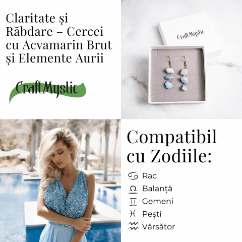 Fluviu de Calm – Cercei cu Acvamarin Brut si Elemente Aurii [4]
