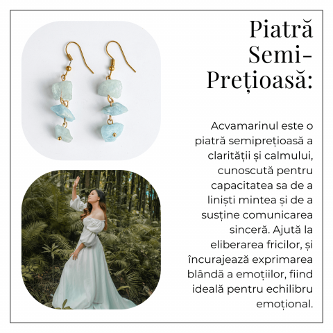 Fluviu de Calm – Cercei cu Acvamarin Brut si Elemente Aurii [5]