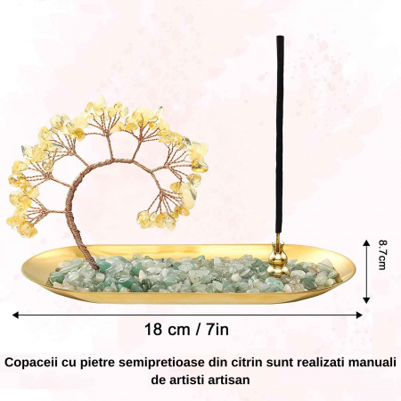 Tava cu suport pentru arzator de betisoare parfumate si copacel din cristale naturale de citrin - Pentru o stare de liniste si relaxare [2]