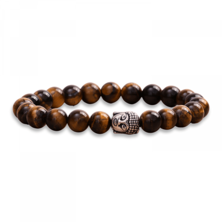 Claritate Mentala si Focus - Bratara Elastica cu Margele 8mm din Piatra Naturala Ochi de Tigru si Pandantiv Buddha