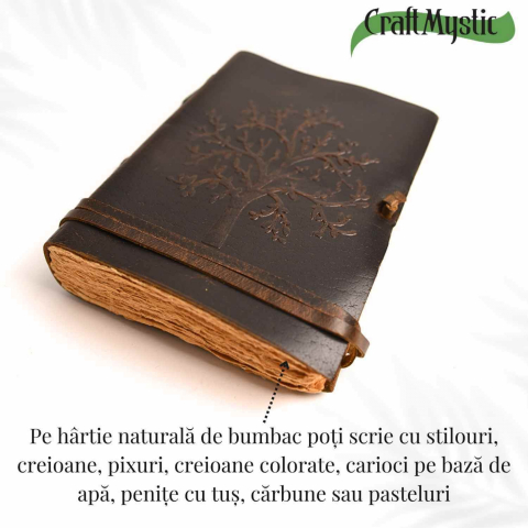 Jurnal piele naturala cu Arborele Vietii si hartie de bumbac – Creativitate si conexiune spirituala [5]