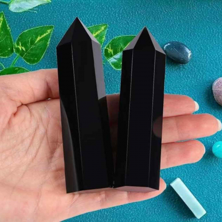 Turn de 10-11 cm din cristal semipretios vindecator hexagonal Obsidian - Obelisc pentru meditatie [3]