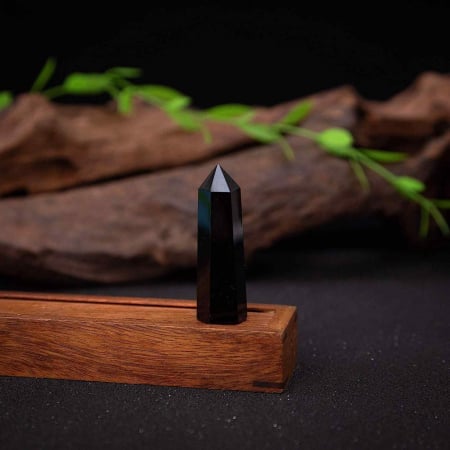 Turn de 10-11 cm din cristal semipretios vindecator hexagonal Obsidian - Obelisc pentru meditatie [6]