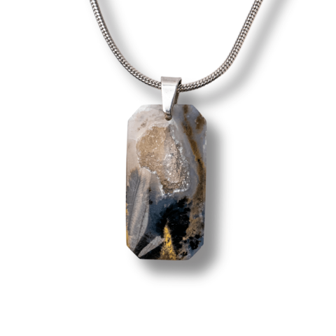 Rac - Colier Titanium cu Agat Dendritic Dreptunghiular – NaturA, Echilibru si Conexiune Interioara