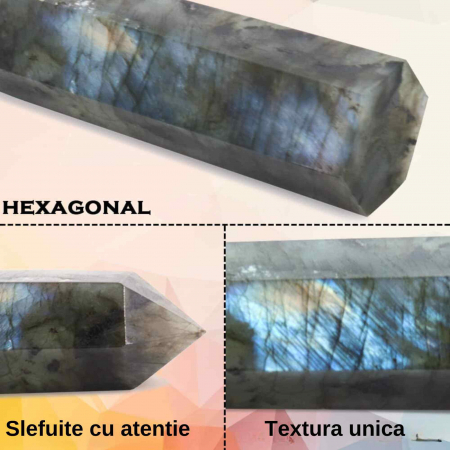 Bagheta din cristal natural de labradorit 10-11 cm -  Turn de cristal vindecator, baghete mari naturale cu 6 puncte fatetate pentru Reiki, chakra, meditatie, colectie, decor acasa [2]