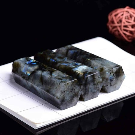 Bagheta din cristal natural de labradorit 10-11 cm -  Turn de cristal vindecator, baghete mari naturale cu 6 puncte fatetate pentru Reiki, chakra, meditatie, colectie, decor acasa [5]