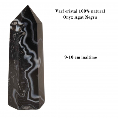 Turn din cristal natural Onyx Agat negru 9-10 cm: Un obiect elegant si puternic pentru protectie si vitalitate [1]