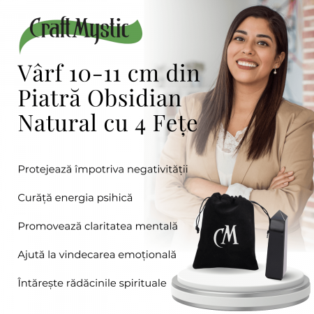 Varf din Obsidian Natural cu 4 Fatete, 10-11 cm [3]