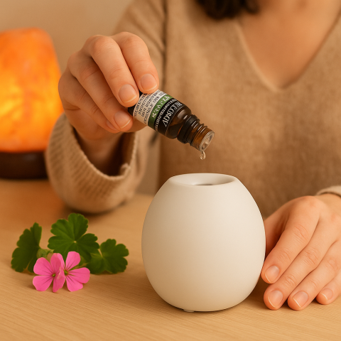 Ulei esențial organic Geranium 10 ml (Pelargonium graveolens) – floral, echilibrant, pentru difuzor & masaj diluat [1]