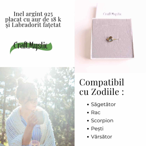 Inel cu Labradorit Fatetat din Argint 925 placat cu Aur de 18K – Intuitie Amplificata Si Protectie Energetica [4]