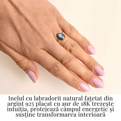 Inel cu Labradorit Fatetat din Argint 925 placat cu Aur de 18K – Intuitie Amplificata Si Protectie Energetica [2]