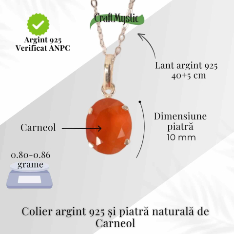 Colier Argint 925 cu Carneol Oval fatetat– Energie, Curaj si Vitalitate [3]