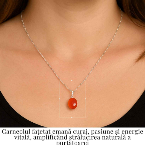 Colier Argint 925 cu Carneol Oval fatetat– Energie, Curaj si Vitalitate [1]