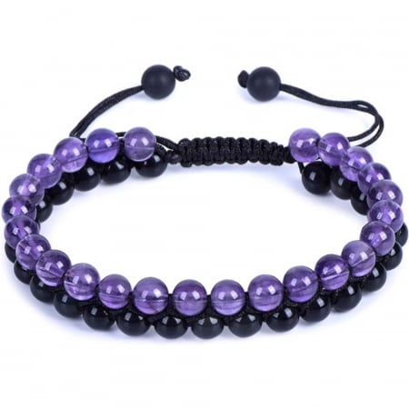 Claritate Mentala si Focus - Bratara cu Margele 6 mm din Obsidian si Ametist Pentru Creativitate, Protectie, Concentrare