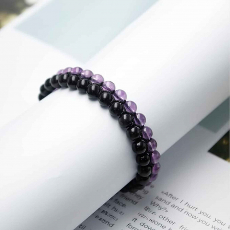 Bratara cu Margele 6 mm din Obsidian si Ametist Pentru Creativitate, Protectie, Concentrare [5]