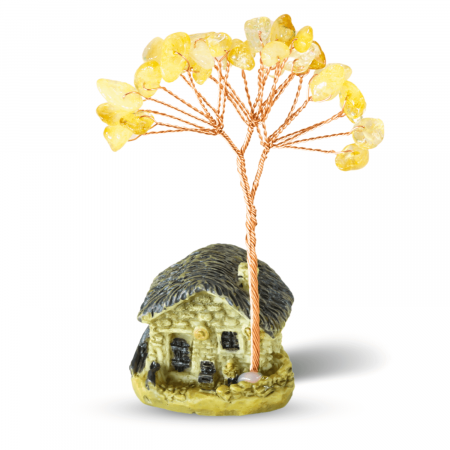 Berbec - Mini Casa cu ramura din Citrin Natural , Arbore de Energie Spirituala Reiki, pentru Decoratiuni de Birou si Acasa