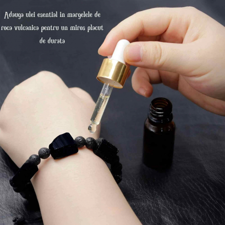Bratara Ajustabila din Obsidian Negru Brut si Roca Vulcanica Margele de Cristal si Bratara Difuzoare de Ulei Esential pentru Relaxare si Meditatie Yoga [3]