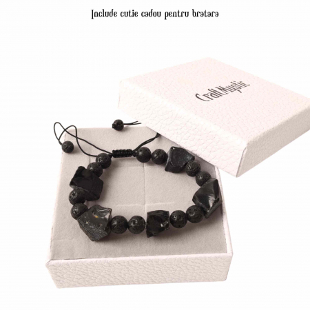 Bratara Ajustabila din Obsidian Negru Brut si Roca Vulcanica Margele de Cristal si Bratara Difuzoare de Ulei Esential pentru Relaxare si Meditatie Yoga [5]
